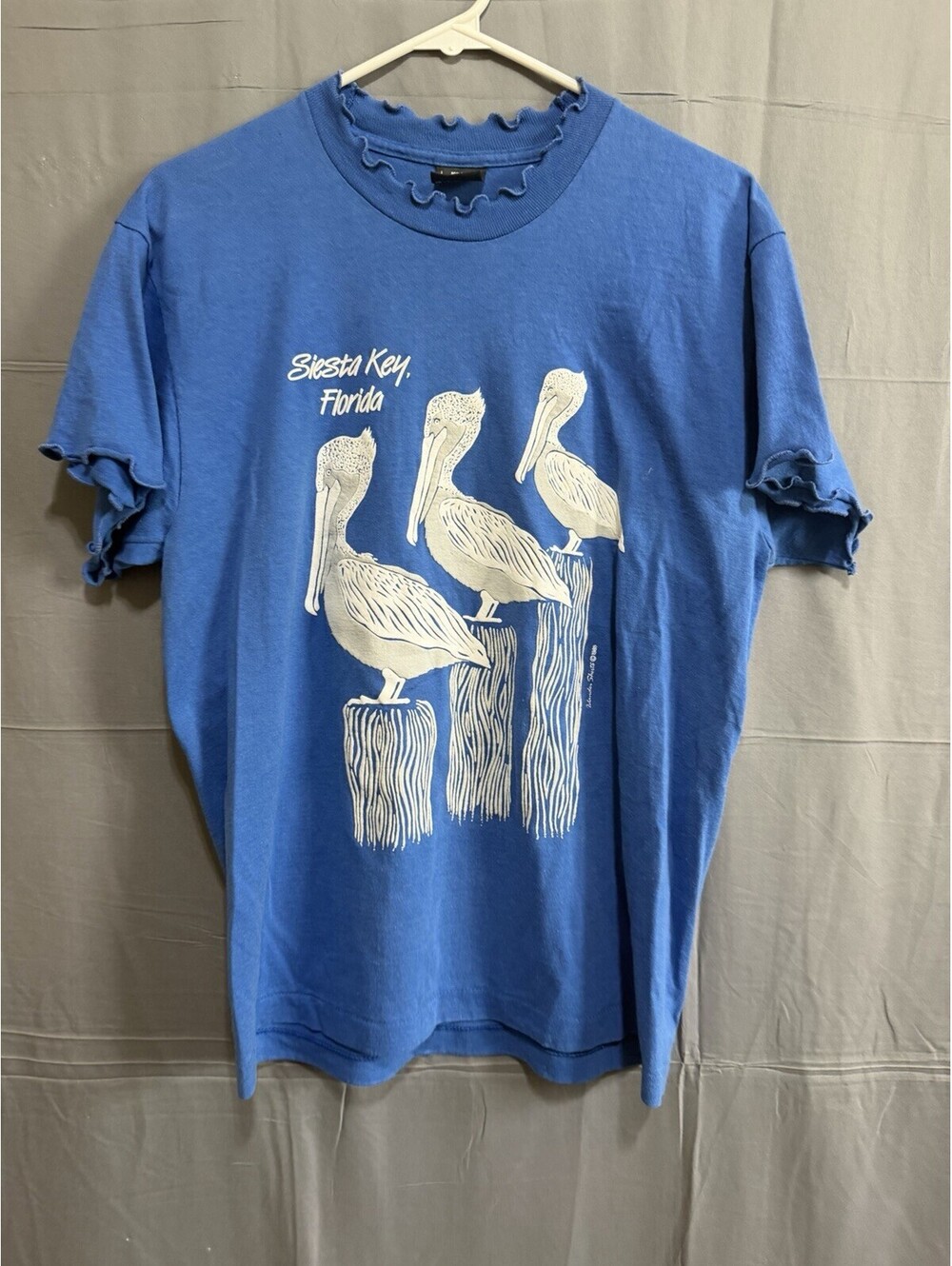 Vintage 1988 Siesta Key Florida Pelican T Shirt L Screen Stars Best USA Ruffle
